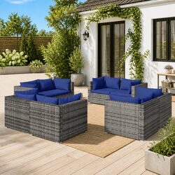 8 Piece Garden Lounge Set Outdoor Furniture with Cushions Poly Rattan Grey