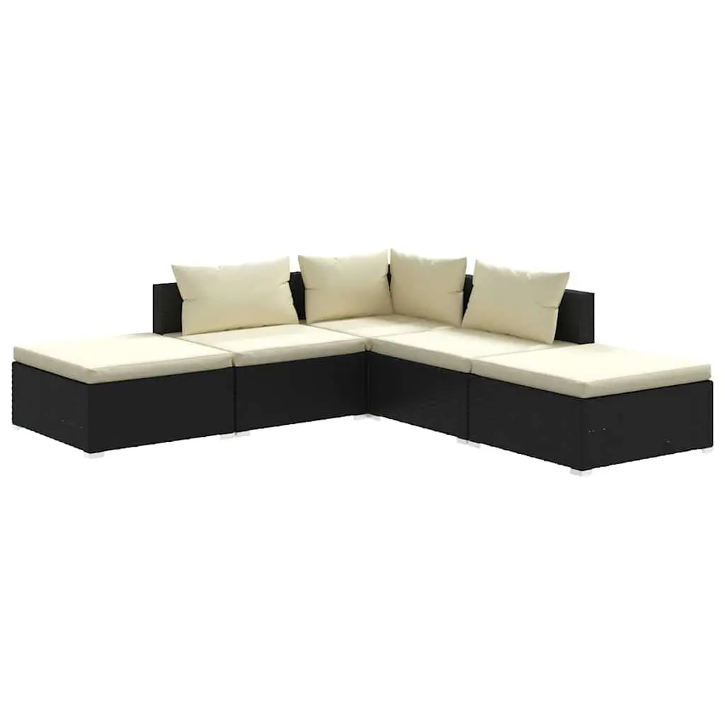 5 Piece Garden Lounge Set Outdoor Patio Furniture Black PE Rattan with Cushions