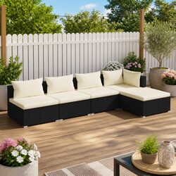 Versatile 5 Piece Outdoor Lounge Set - Black Rattan