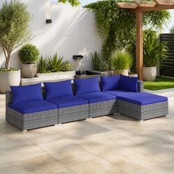 Grey Poly Rattan 5 Piece Lounge Set for Outdoor Spaces