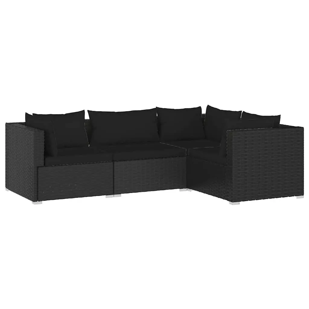 Garden Lounge Set 4 Piece Outdoor Furniture Modular Poly Rattan Black Cushions