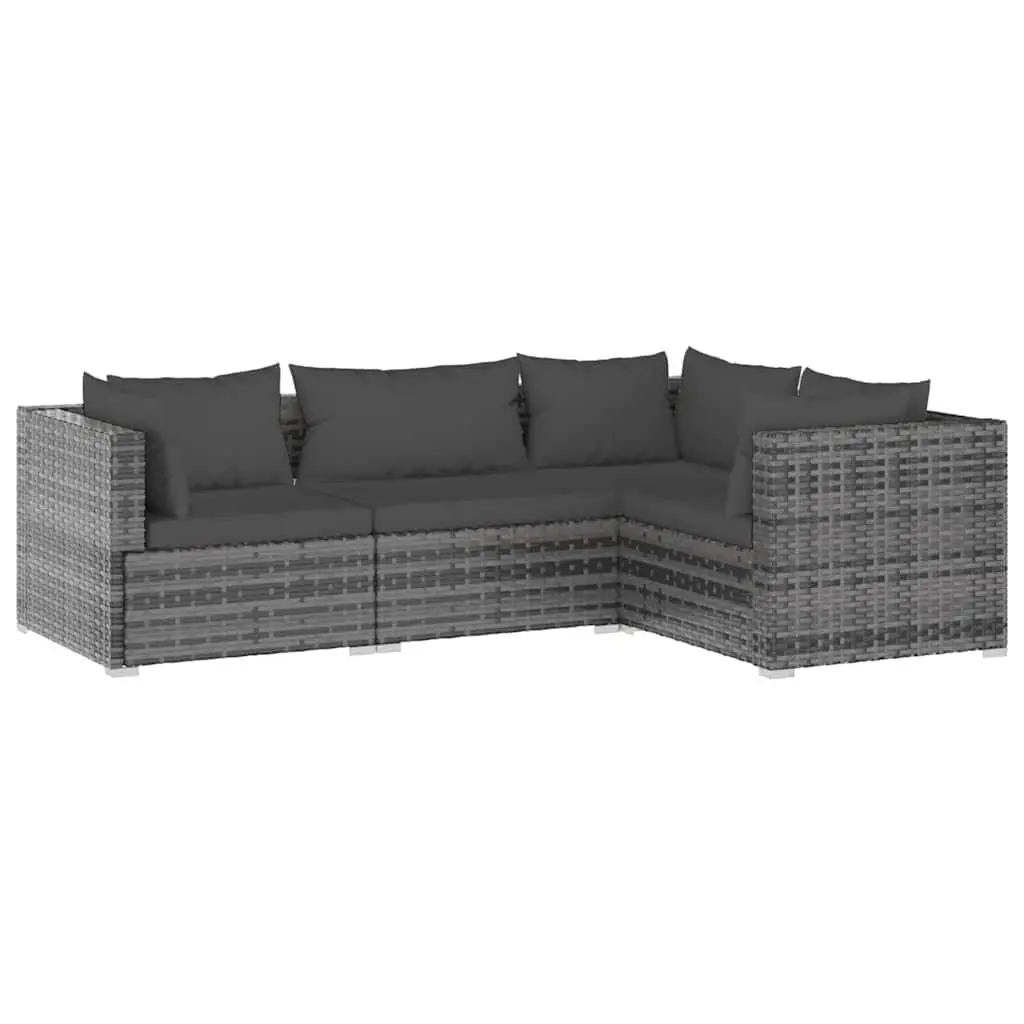 4 Piece Garden Lounge Set Outdoor Patio Furniture Poly Rattan Grey with Cushions