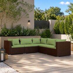 5 Piece Garden Lounge Set Outdoor Patio Furniture PE Rattan Sofa Cushions Brown