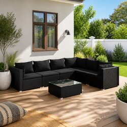Garden Lounge Set 7 Piece Outdoor Patio Furniture Modular Rattan Black with