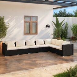 7 Piece Garden Lounge Set Outdoor Patio Furniture Modular Rattan Black Cushions