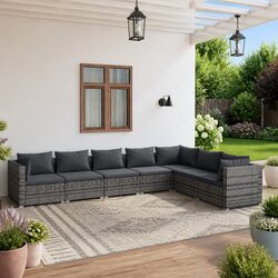 7 Piece Garden Lounge Set Outdoor Patio Furniture with Cushions Rattan Grey
