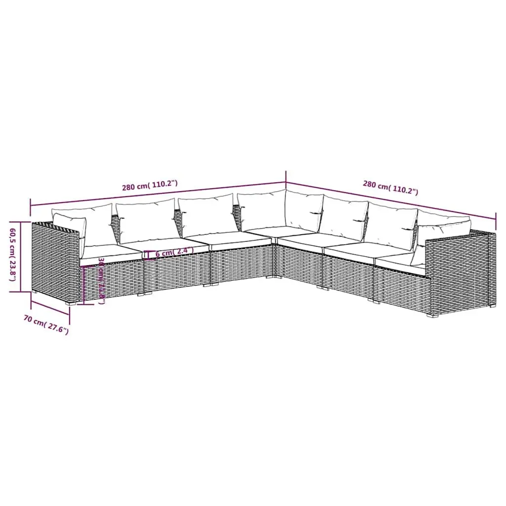 7 Piece Modular Sofa Set Black Waterproof PE Rattan for Outdoor Patio