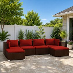 6 Piece Poly Rattan Brown Lounge Set with Cushions for Outdoors