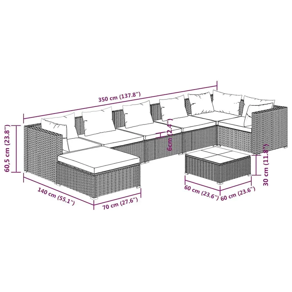 Garden Lounge Set 8 Piece Modular Outdoor Patio Furniture Water-Resistant PE Rattan Black