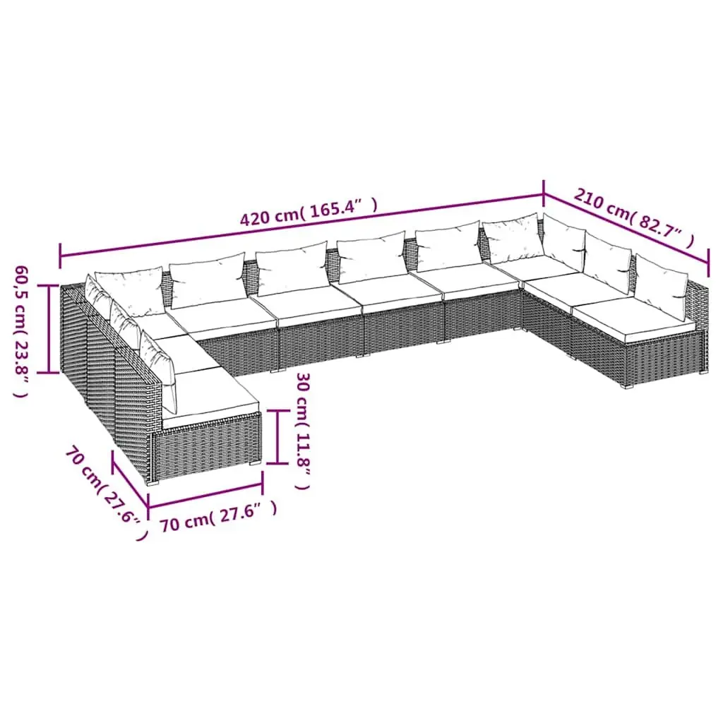 Garden Lounge Set 10 Piece Modular Outdoor Furniture Poly Rattan with Cushions