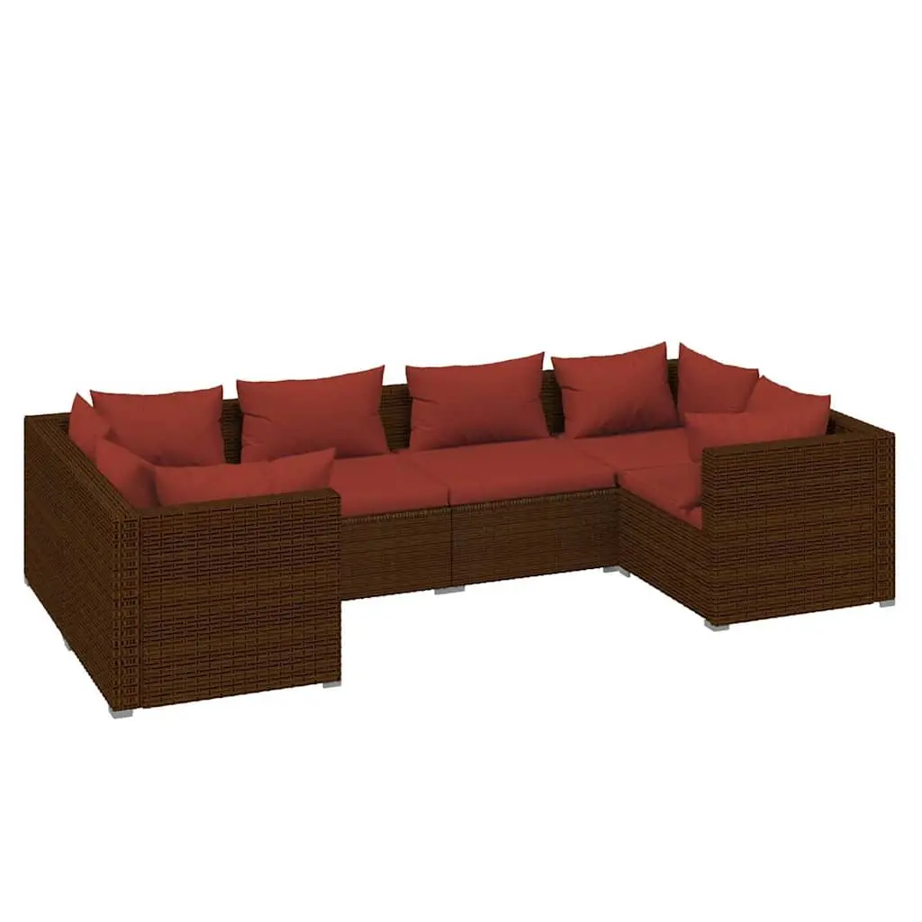 Garden Lounge Set 6 Piece Modular Outdoor Furniture Water-resistant PE Rattan with Cushions Brown