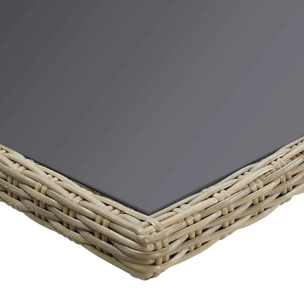 Outdoor Dining Table 200x100cm Glass Top PE Rattan Frame Steel Construction Brown