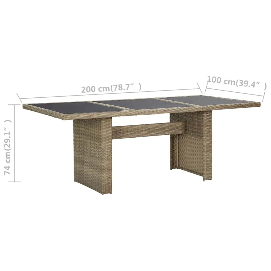 Outdoor Dining Table 200x100cm Glass Top PE Rattan Frame Steel Construction Brown