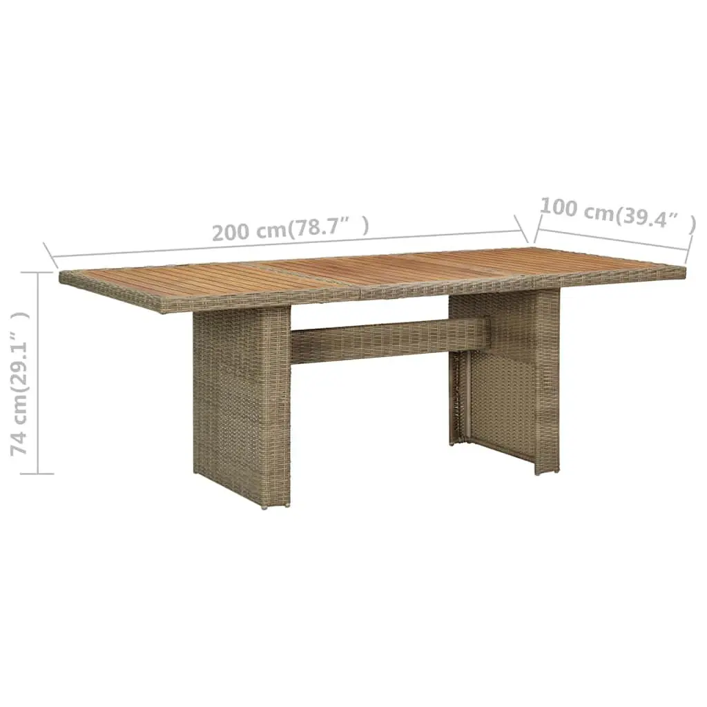 Outdoor Dining Table 200x100cm Weather Resistant PE Rattan and Acacia Wood