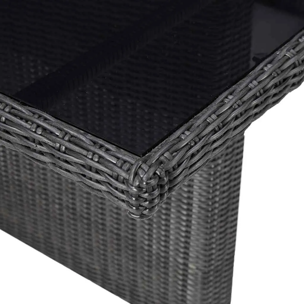Garden Dining Table Black Glass Top PE Rattan Steel Frame Outdoor Furniture