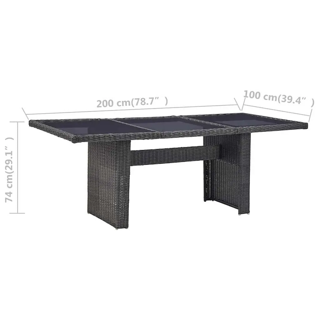 Garden Dining Table Black Glass Top PE Rattan Steel Frame Outdoor Furniture