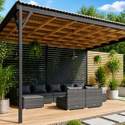 9 Piece Garden Lounge Set Outdoor Patio Furniture with Cushions Grey Rattan