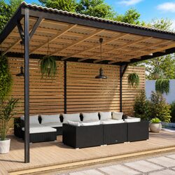 10 Piece Outdoor Garden Lounge Set with Cushions Black Poly Rattan Patio