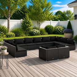 12 Piece Outdoor Garden Lounge Set Black Poly Rattan Patio Furniture Modular