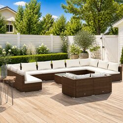 Garden Lounge Set 13 Piece Brown PE Rattan Patio Furniture with Cushions Modular