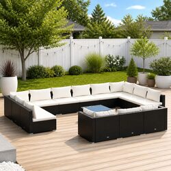 Garden Lounge Set 14 Piece Outdoor Patio Furniture Black Poly Rattan Modular