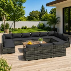 Chic Grey Modular Garden Lounge Set 13 Piece Furniture
