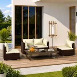4 Piece Outdoor Patio Furniture Set with Cushions