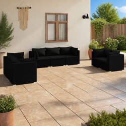 Garden Lounge Set 7 Piece Outdoor Patio Furniture Rattan Sofa with Cushions