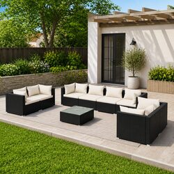 Garden Lounge Set 9 Piece Outdoor Patio Furniture Modular Rattan Sofa Black