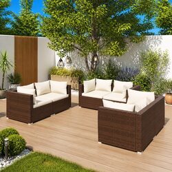 6 Piece Outdoor Garden Lounge Set Brown Modular Patio Furniture with Cushions