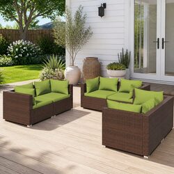 Garden Lounge Set 6 Piece Outdoor Patio Furniture Poly Rattan Brown Modular