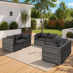 Garden Lounge Set 6 Piece Outdoor Patio Furniture Grey Modular Sofa with
