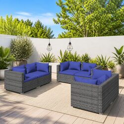 Garden Lounge Set 6 Piece Outdoor Patio Furniture Grey Rattan Sofa with Cushions