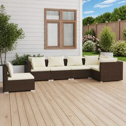 Garden Lounge Set 6 Piece Outdoor Patio Furniture with Cushions Brown Rattan