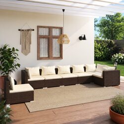 7 Piece Garden Lounge Set Brown PE Rattan Patio Furniture with Cushions Modular