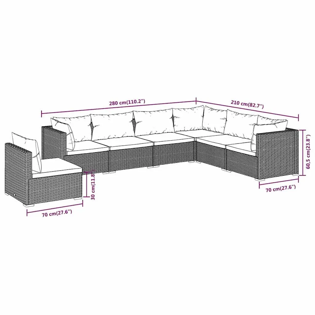 Outdoor Lounge Set 7 Piece Garden Patio Furniture Rattan Modular Sofa Grey