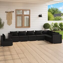 Outdoor Garden Lounge Set 8 Piece Patio Furniture with Cushions Black Rattan