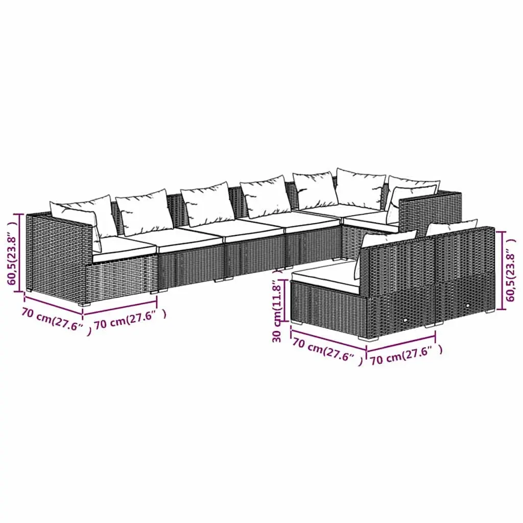 Garden Lounge Set 8 Piece Grey Poly Rattan Modular Outdoor Furniture