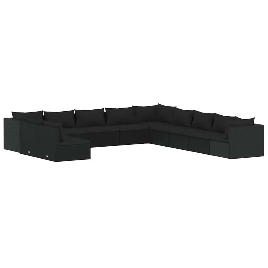 Garden Lounge Set 11 Piece Modular Outdoor Patio Furniture Black Poly Rattan