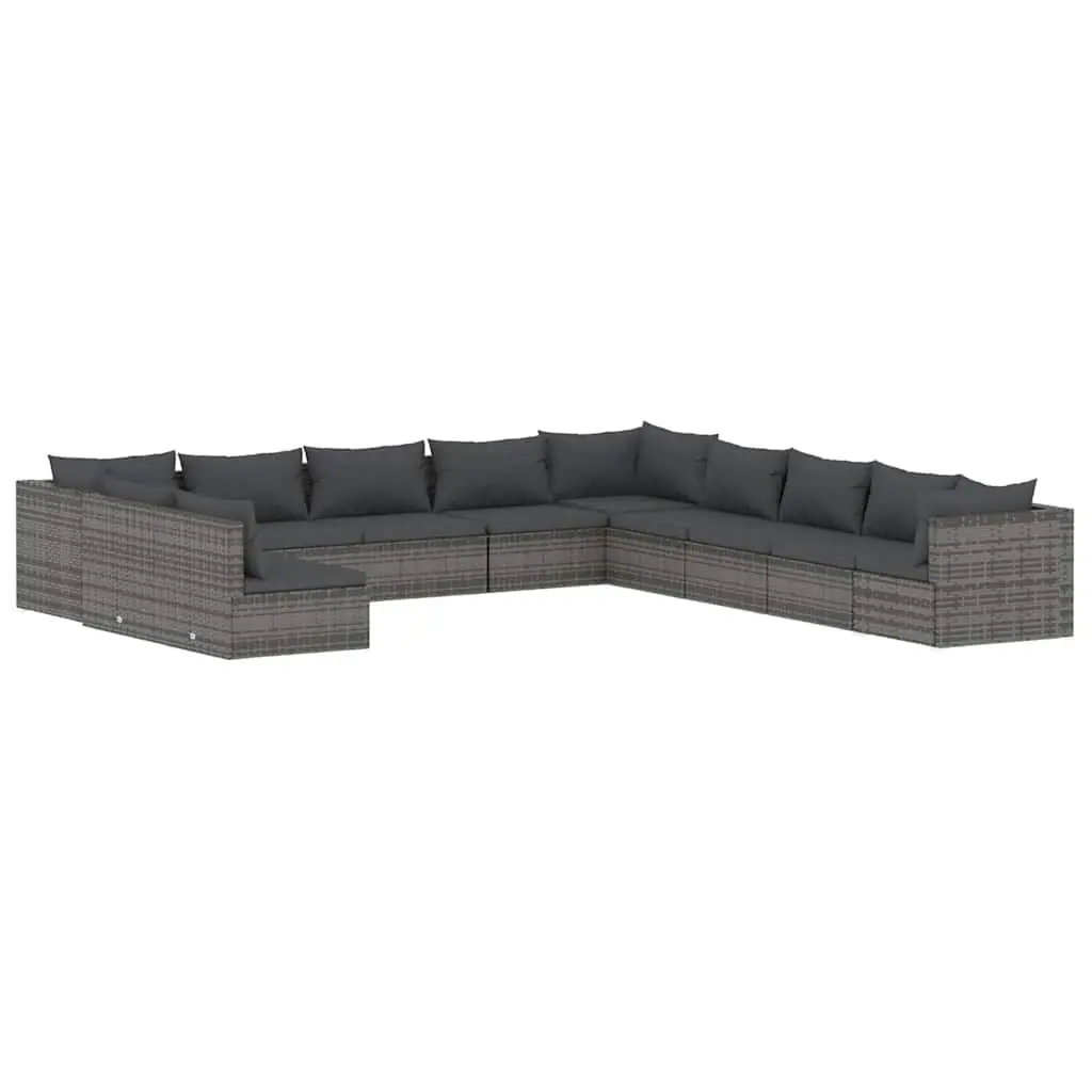 Garden Lounge Set 11 Piece Modular Outdoor Patio Furniture Water Resistant Poly Rattan Grey