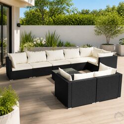 Garden Lounge Set 9 Piece Outdoor Furniture Black Poly Rattan Modular Patio Sofa