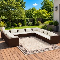 11 Piece Poly Rattan Garden Lounge Set with Cushions Brown Outdoor Furniture
