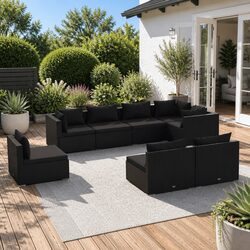 8 Piece Black Rattan Garden Lounge Set for Relaxation