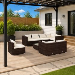 Elegant Brown Poly Rattan 9 Piece Outdoor Lounge Set