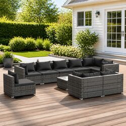 Outdoor Furniture Sectional Seating 10 Piece Lounge Set with Cushions