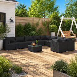 10 Piece Outdoor Seating Set for Relaxation in Black Rattan