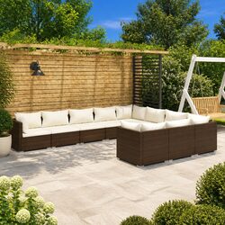 Outdoor 10-Piece Lounge Set in Brown with Cushions