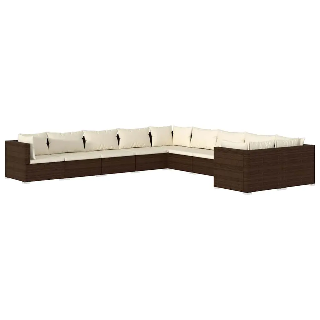 10 Piece Outdoor Garden Lounge Set with Cushions Brown Poly Rattan Patio