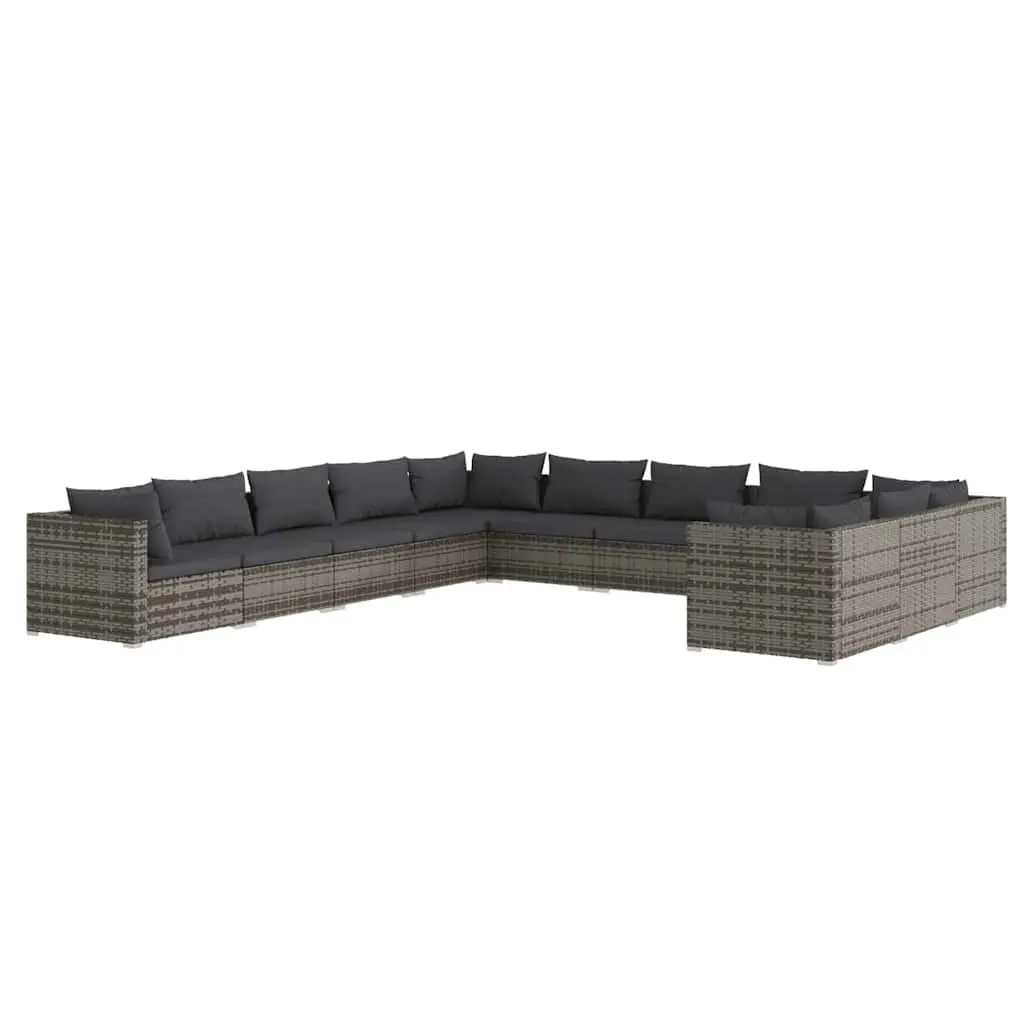 Garden Lounge Set 11 Piece Grey Weather-resistant PE Rattan Outdoor Furniture with Cushions