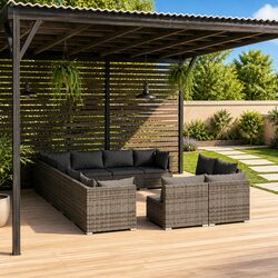 Stylish Outdoor 12-Piece Lounge Set with Cushions in Grey